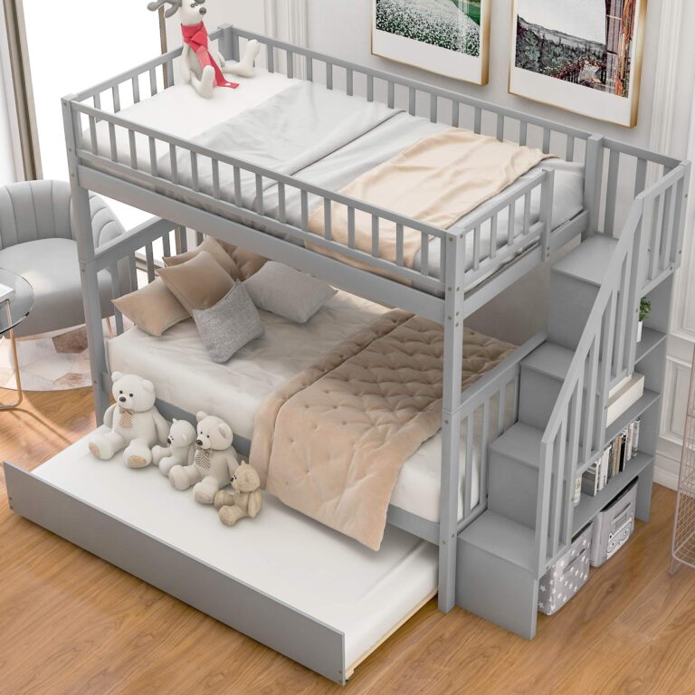 gray Bunk bed with staircase